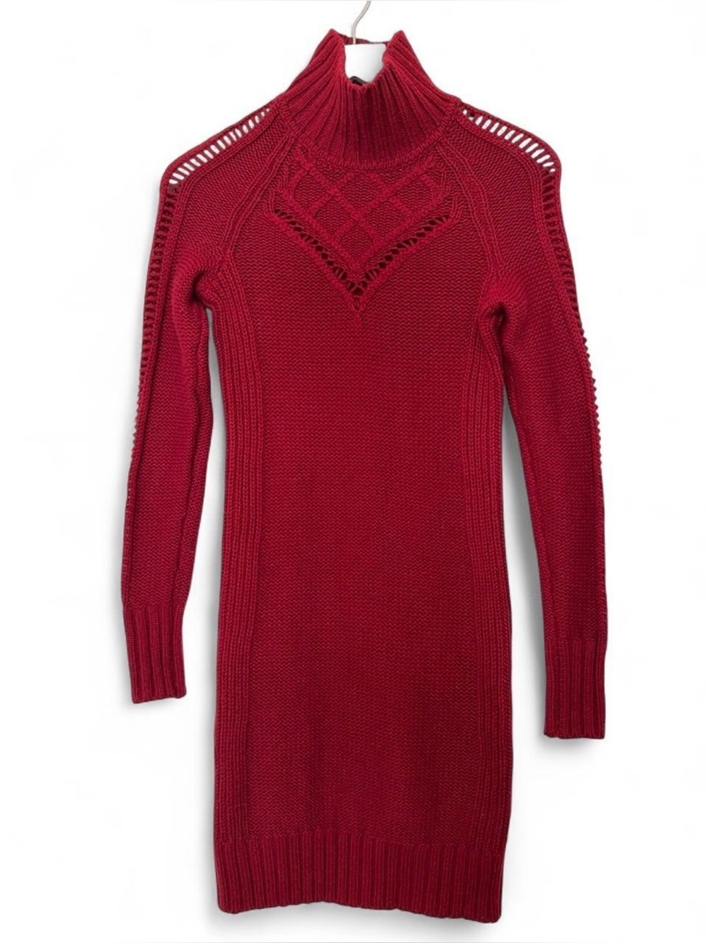 Vintage Y2K Moda International Red Turtleneck Openwork Sweater Dress Size S